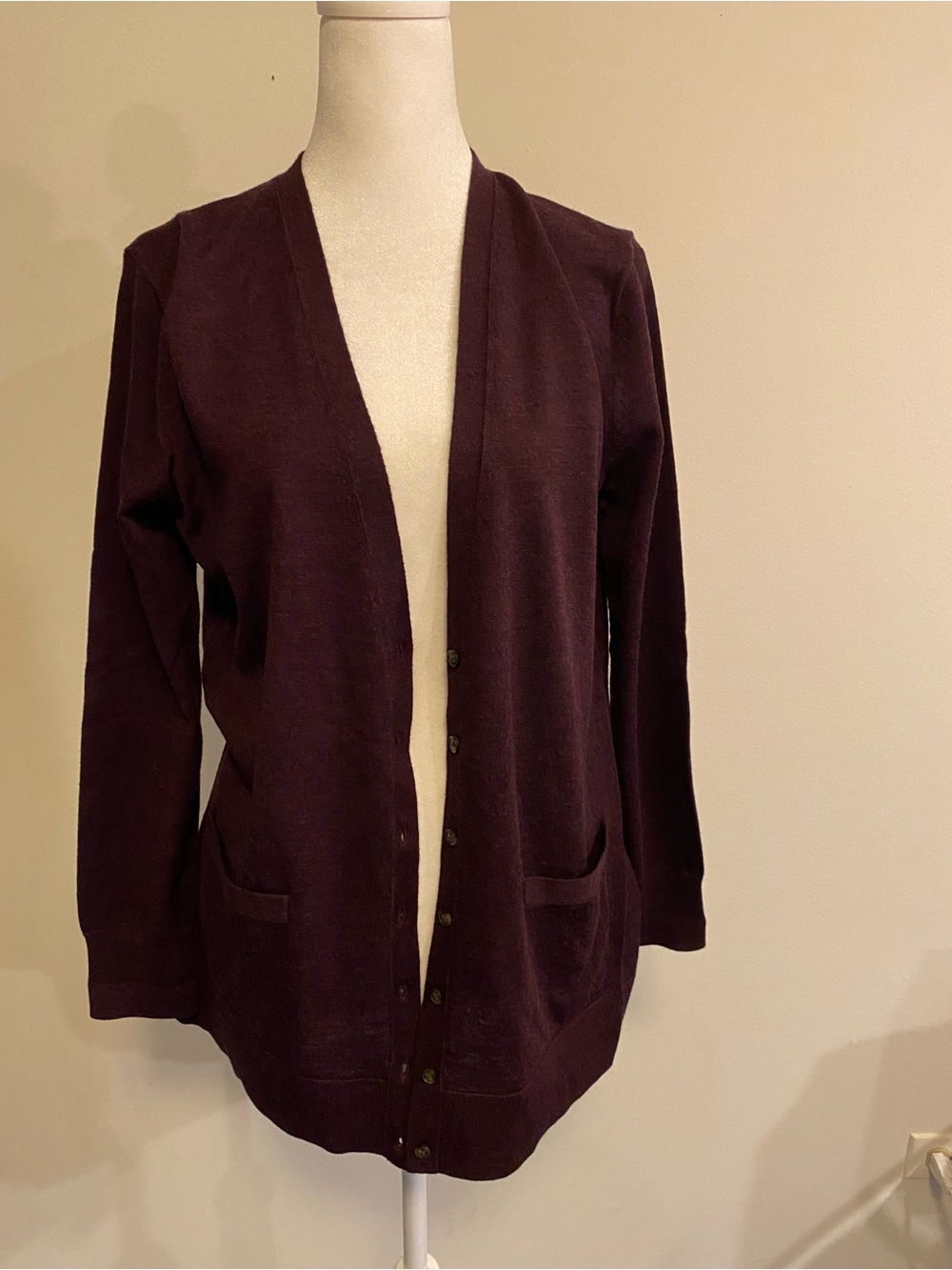 Banana Republic Merino Wool Front Button Cardigan Sweater - Plum size Medium